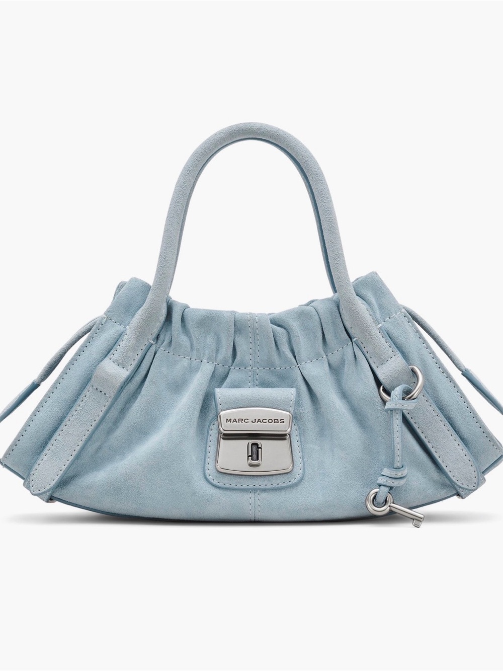 NWTš„Marc Jacobs The Suede Cristina Small Satchel Baby Blue Mist Key Charm Bag - Picture 6 of 8